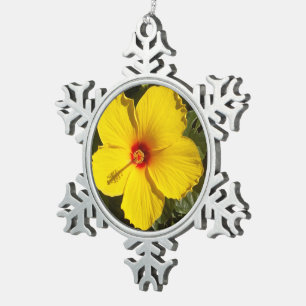 Ornement Flocon De Neige Fleur d'Hibiscus jaune