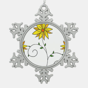 Ornement Flocon De Neige Fleur Jaune Fantaisiste Art Doodle