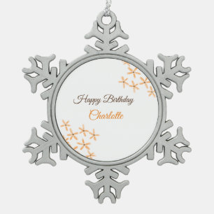 Ornement Flocon De Neige Fleur orange brune heureux anniversaire ajouter no
