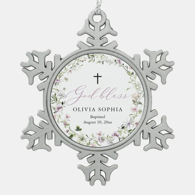 Ornement Flocon De Neige Fleur sauvage Purple Girl Baptême Snowflake Orname (Devant)
