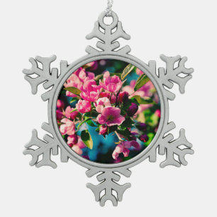 Ornement Flocon De Neige Fleurs de pomme de crabe rose