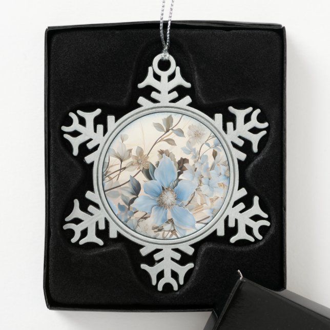 Ornement Flocon De Neige Fleurs d'hiver bleues (Boîte)