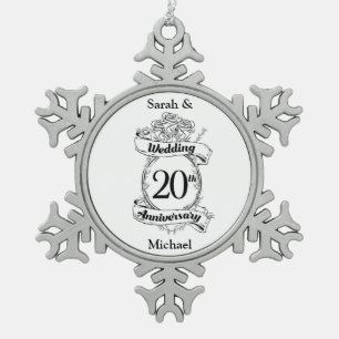 Ornement Flocon De Neige Fleurs du 20e anniversaire du Mariage