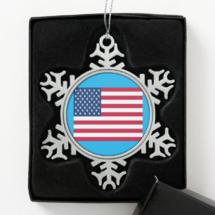 Ornement Flocon De Neige Flocon de neige de Noël en étain Drapeau américain