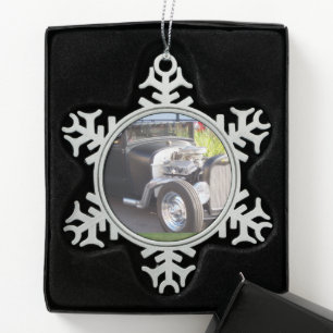 Ornement Flocon De Neige Flocon de neige de Noël en étain vieille voiture