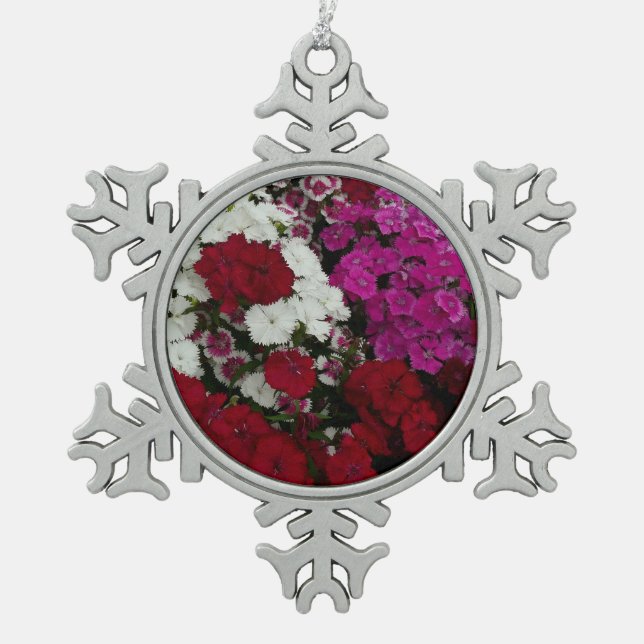 Ornement Flocon De Neige Floral Dianthus blanc, rose et rouge (Devant)