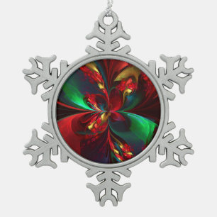 Ornement Flocon De Neige Floral moderne Art Abstrait Rouge Vert Motif #11