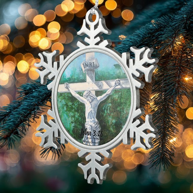 Ornement Flocon De Neige Foi moderne Jean 3:16 (Classic ''Reason For The Season'' Crucifix Cross On Ornament)