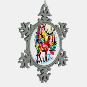 Ornement Flocon De Neige Forêt de cerfs abstraite vibrante Art contemporain
