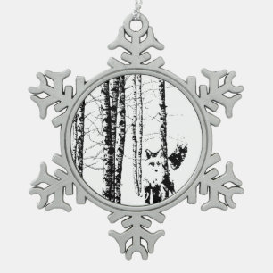 Ornement Flocon De Neige Forêt de renard de Birch Animal Silhouette Nature 