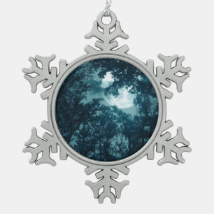 Ornement Flocon De Neige Forêt nocturne enchanteresse avec Pleine lune