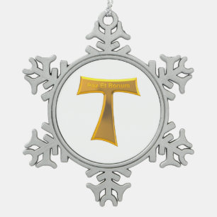 Ornement Flocon De Neige Franciscain Tau Cross Pax Et Bonum Gold Metallic