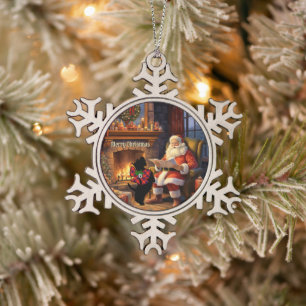 Ornement Flocon De Neige Fraser Scottie Chien & Père Noël Noël personnalisé