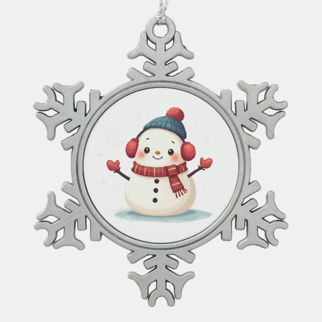 Ornement Flocon De Neige Friendly Cozy Kawaii Snowman Snowflake (Devant)