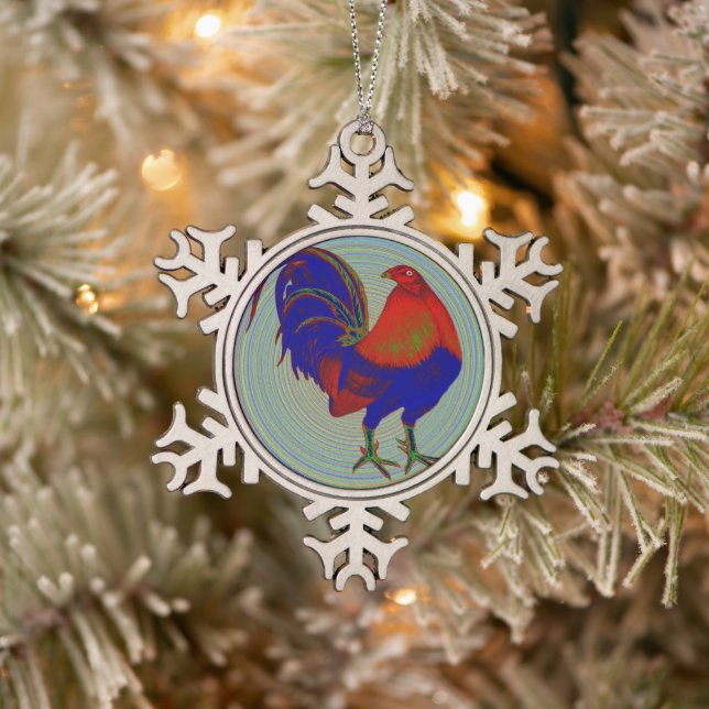 Ornement Flocon De Neige Gamecock : Coq impressionniste (Arbre)