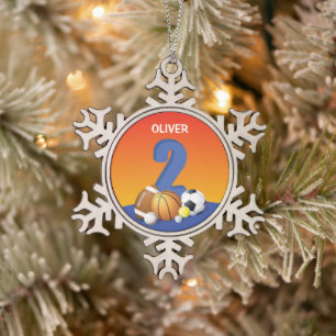 Ornement Flocon De Neige Garçon 2e anniversaire Sports Balls