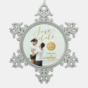 Ornement Flocon De Neige Glamor à huile d'or Photo Save the Date Holiday