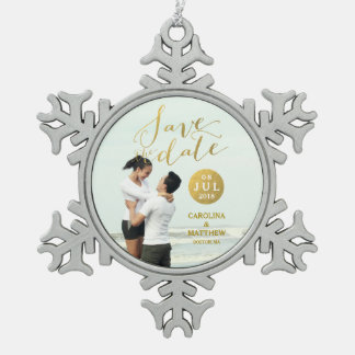 Ornement Flocon De Neige Glamor à huile d'or | Photo Save the Date Holiday