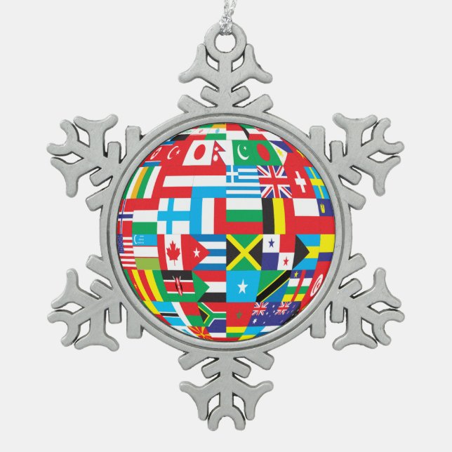 Ornement Flocon De Neige globe of flags pewter orament (Devant)