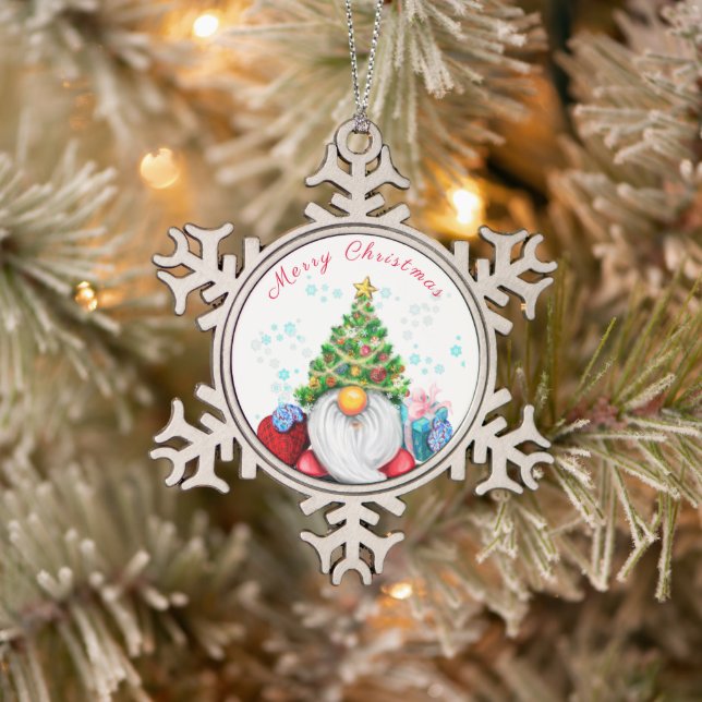 Ornement Flocon De Neige Gnome mignonne avec arbre de Noël Casquette et cad (Arbre)