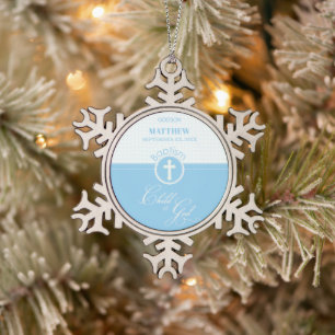 Ornement Flocon De Neige Godson Baptême Bleu Enfant de Dieu Personnalisé