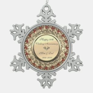 Ornement Flocon De Neige Gold Floral Bourgogne 50e anniversaire de Mariage