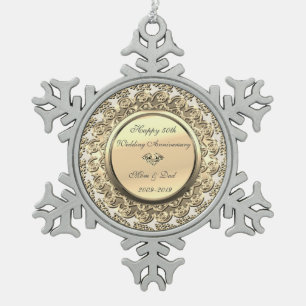 Ornement Flocon De Neige Gold Floral Diamond 50e anniversaire Mariage