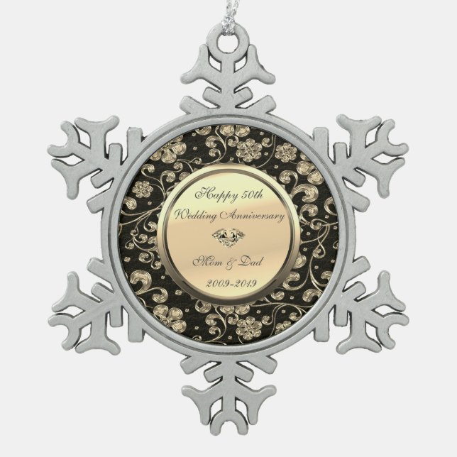Ornement Flocon De Neige Gold Floral Diamond 50e anniversaire Mariage (Devant)