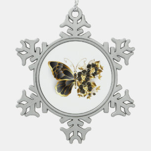 Ornement Flocon De Neige Gold flower Butterfly with Black Orchid