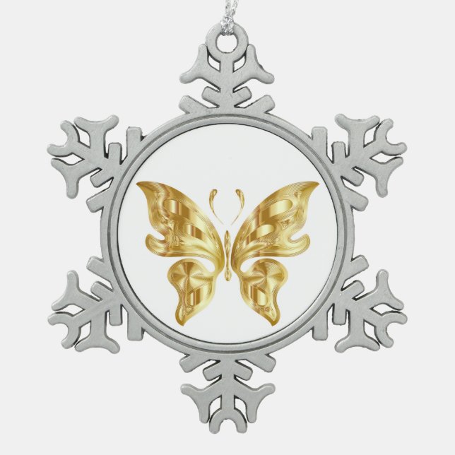 ORNEMENT FLOCON DE NEIGE GOLDEN BOTTERFLY SNOWFLAKE PEWTER NOËL OU NOM (Devant)
