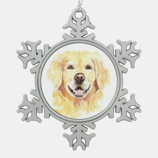 Ornement Flocon De Neige Golden Retriever Chien Animal animal Aquarelle (Devant)