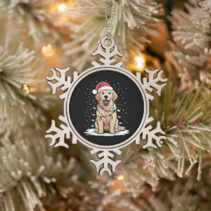 Ornement Flocon De Neige Golden Retriever Père Noël Arbre de Noël Lumières 