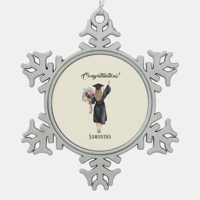 Ornement Flocon De Neige Graduation personnalisée de l'aquarelle (8) (Devant)