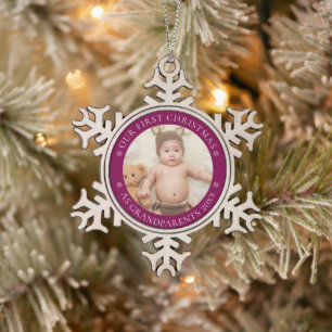 Ornement Flocon De Neige Grand-parents Noël Photo bébé mignonne