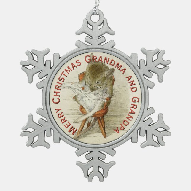 Ornement Flocon De Neige Grand-père Souris Lire un journal (Devant)