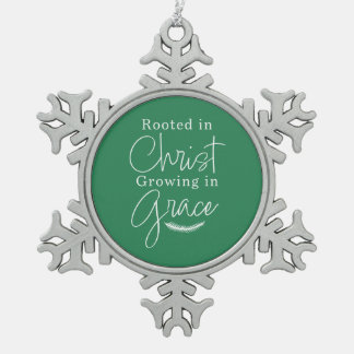 Ornement Flocon De Neige Grandir dans la grâce Noël vert et blanc
