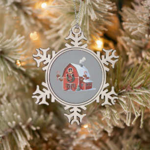 Ornement Flocon De Neige Grange rouge de Noël de dessin animé mignon - Ferm