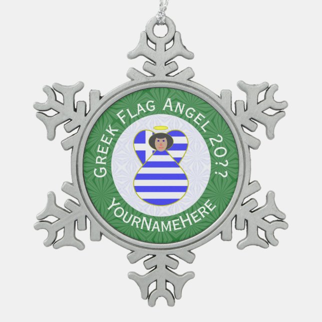 Ornement Flocon De Neige Grec Ange Noir Cheveux drapeau de Noël Personnalis (Devant)