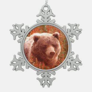 Ornement Flocon De Neige Grizzly Bear Cub dans Fireweed Peinture Art de la
