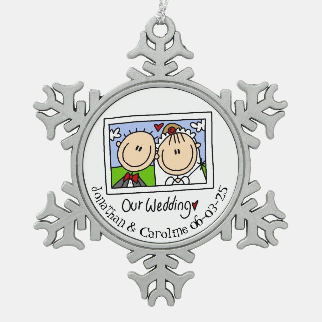 Ornement Flocon De Neige Groom de mariée personnalisée Photo ornement de fl (Devant)