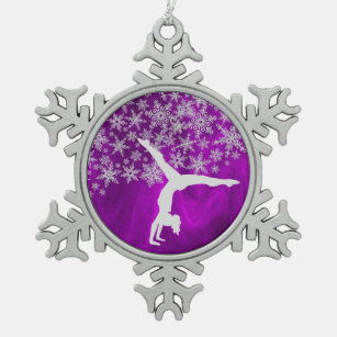 Ornement Flocon De Neige Gymnaste de flocon de neige en argent sur violet