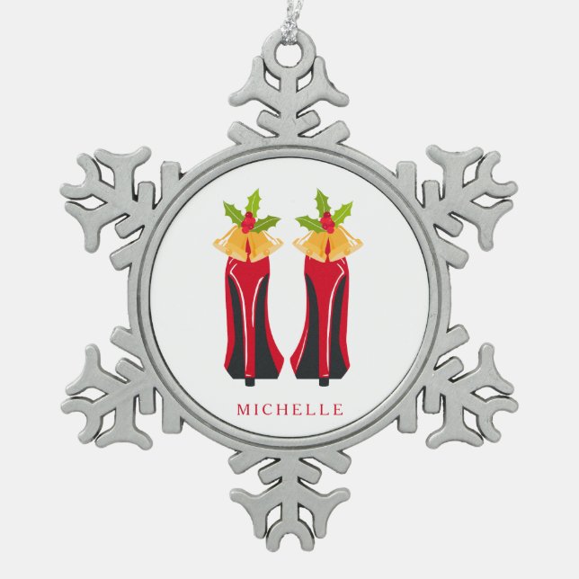 Ornement Flocon De Neige Haut talons rouges avec cloches de Noël (Devant)