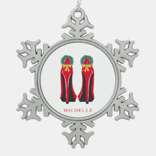 Ornement Flocon De Neige Haut talons rouges avec couronnes de Noël