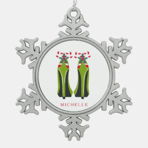 Ornement Flocon De Neige Haut talons verts avec Sucres de canne