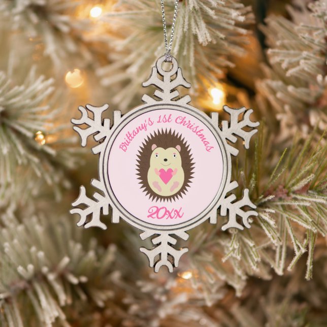 Ornement Flocon De Neige Hérisson Bébé Fille Rose Personnalisé (Arbre)