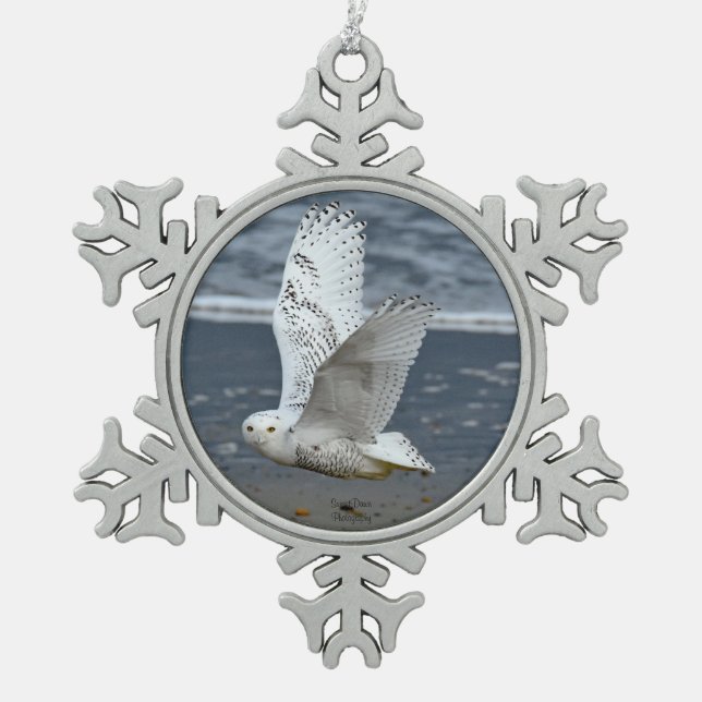 Ornement Flocon De Neige Hibou des neiges sur une plage  (Devant)