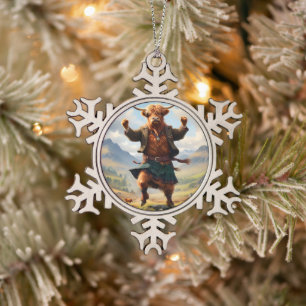 Ornement Flocon De Neige Highland Cow Dansant Le Highland Fling,