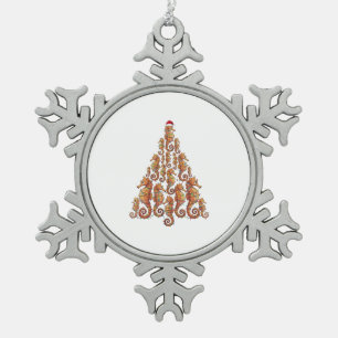 Ornement Flocon De Neige Hippocampe festif portant un chapeau de Père Noël