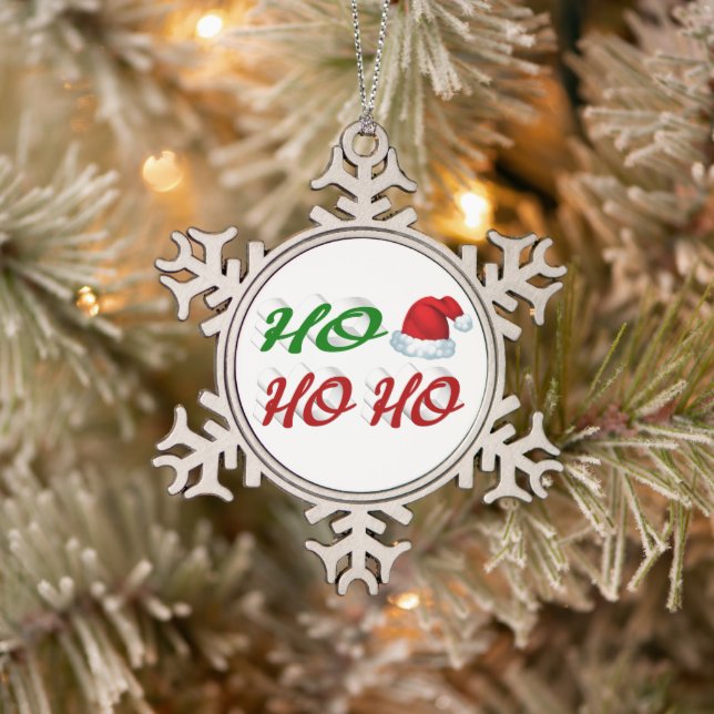 Ornement Flocon De Neige Ho Ho Ho Santa Hat rouge vert script (Arbre)