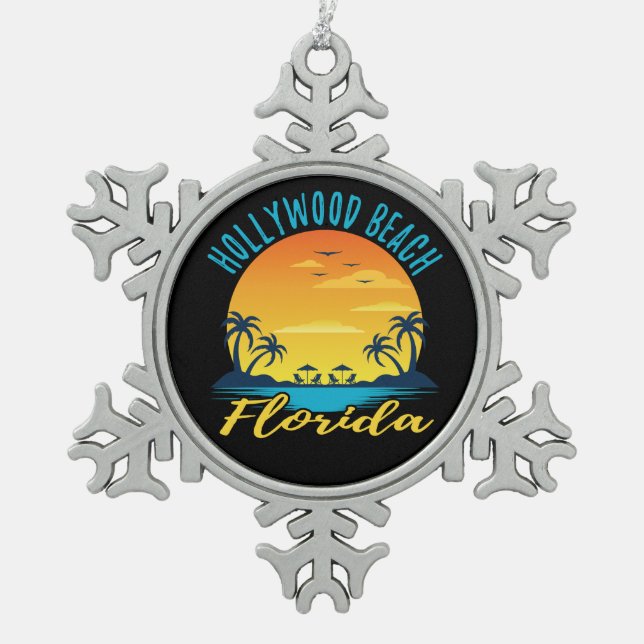 Ornement Flocon De Neige Hollywood Beach Floride Palm Trees Beach (Devant)